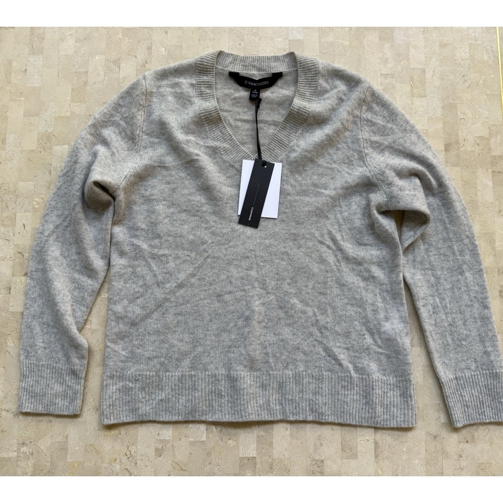 41 Hawthorn Sweater Womens Gray 100% Cashmere‎ V Neck Long Sleeve Pullover PM